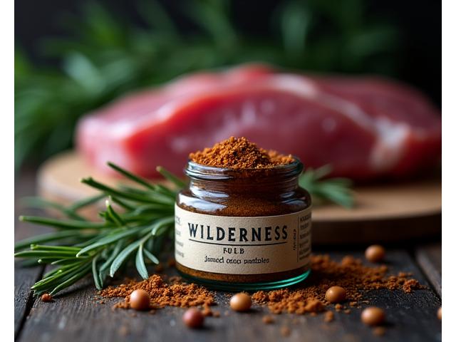 Small game meat with Wilderness Rub and juniper berries